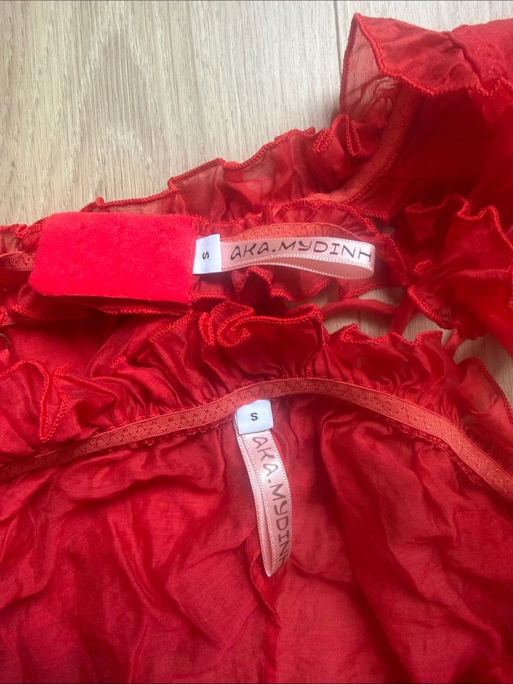 Red Ruffle Bralette & Short Sheer Sleep Set - Picture 3 of 4